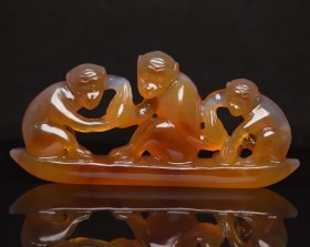 乡下收的清代天然玛瑙猴尺寸13X6.0X1.7厘米