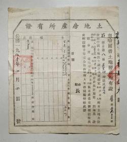 1951年察哈尔省蔚县土地房产所有证