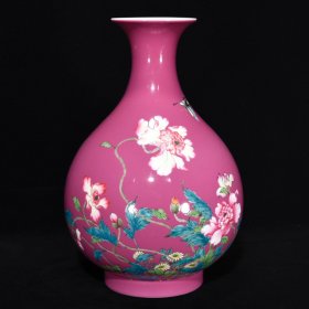 清雍正胭脂红珐琅彩虞美人纹玉壶春瓶，28×19，价格:3640