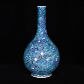 清雍正斗彩海水龙纹长颈瓶，40×21，价格:5880上新