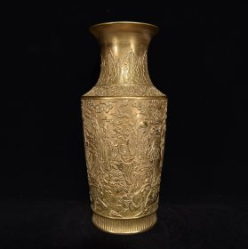 清乾隆浮雕鎏金福禄寿纹方肩瓶，26×11，价格:3920