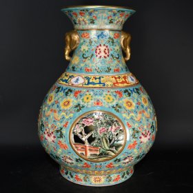清乾隆珐琅彩镂空花卉纹转心瓶，36×27cm，价格:2800（有一对）