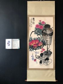 乡下收的一副名人齐白石寿桃画尺寸212X74厘米左右