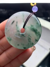清代天然翡翠冰种飘花厚装平安扣尺寸14.5X38