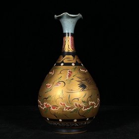 乡下收的宋代汝窑青龙寺御制款彩绘仙鹤纹花口玉壶春瓶高28直径14厘米