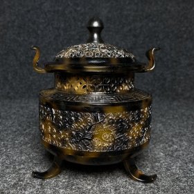 乡下收的清代玳瑁镂空雕刻香炉摆件长11宽10高14厘米