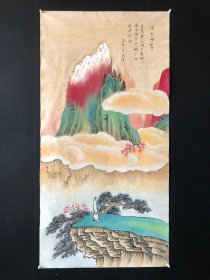 乡下收的一副名人山水张大千画尺寸约136X69厘米