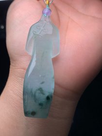 清代天然翡翠冰种飘绿旗开得胜尺寸64X22X13