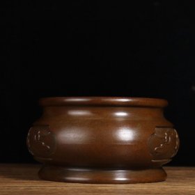 乡下收的清代錾刻莲花铜香炉直径19内口径13.6高9.5厘米