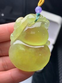 清代天然翡翠冰种黄翡厚装福禄寿尺寸52X38X11