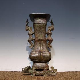 乡下收的汉代青铜铭文双龙瓶长15宽10高28厘米