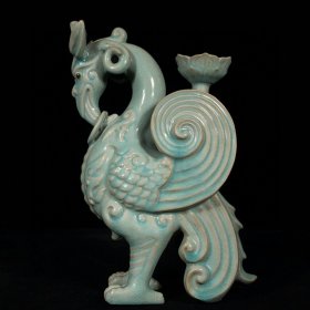 乡下收的宋代汝窑青龙寺御制款神兽灯盏高28直径16厘米