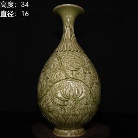 乡下收的宋代耀州窑刻花缠枝莲花玉壶春瓶高34直径16厘米