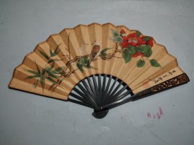 乡下收的一把名人张大千手绘折扇花鸟长60宽33厘米