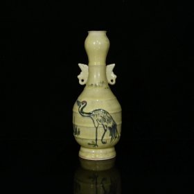 乡下收的宋代柴瓷手绘仙鹤蒜头瓶尺寸19X7.5厘米