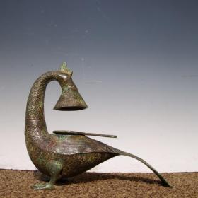 乡下收的汉代青铜长尾凤鸟灯长20宽6.5高18厘米