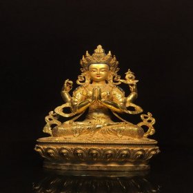 乡下收的明代尼泊尔铜鎏金画脸四臂度母菩萨佛像