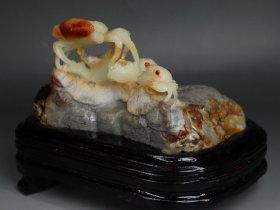 乡下收的清代天然寿山石芙蓉石俏色雕螃蟹摆件尺寸16X13X9厘米