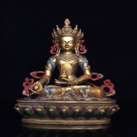 乡下收的明代铜彩绘地藏菩萨佛像宽20高30厚12厘米