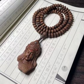 乡下收的清代沉香木雕佛牌手把挂件度母观音吊坠