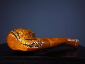 乡下收的清代花梨木雕刻神龙献瑞烟斗长20宽6高11厘米