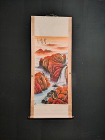 乡下收的一副名人李可染山水画尺寸193X78厘米，
