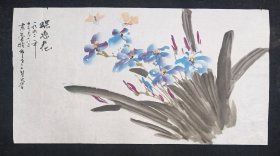 四川著名书画家   袁志权   三尺整纸花鸟画软件    蝶恋花    尺寸：99*53厘米