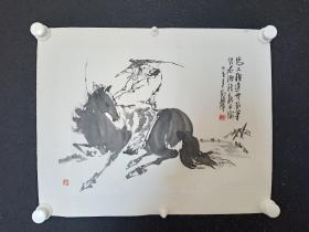 （保真）龙波、号石蟾、四川著名书画家人物画真迹、马上相逢、 画心尺寸：53*42厘米 货号：J58-40