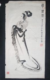 王顺世：四川著名书画家、葵亥1983年旧人物画软片、思汉图、画心尺寸：133*68厘米