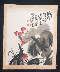 四川著名书画家  何平   纯手绘  原创原稿  旧花鸟画托片  画心尺寸：56*46厘米