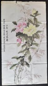 四川著名画家.林顺国.纯手绘.有款无印章花鸟画真迹.画心尺寸：101*54厘米