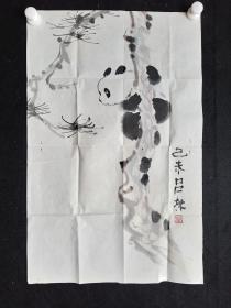 著名画家 吕林 花鸟画 国宝熊猫 画心尺寸：68*44厘米