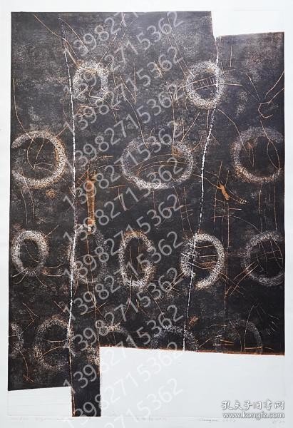 萩原英雄RIXK天岭6949靐李大判木版画『仮面劇 No.13 (masque)』 限定50部 ●額装　直筆サイン入