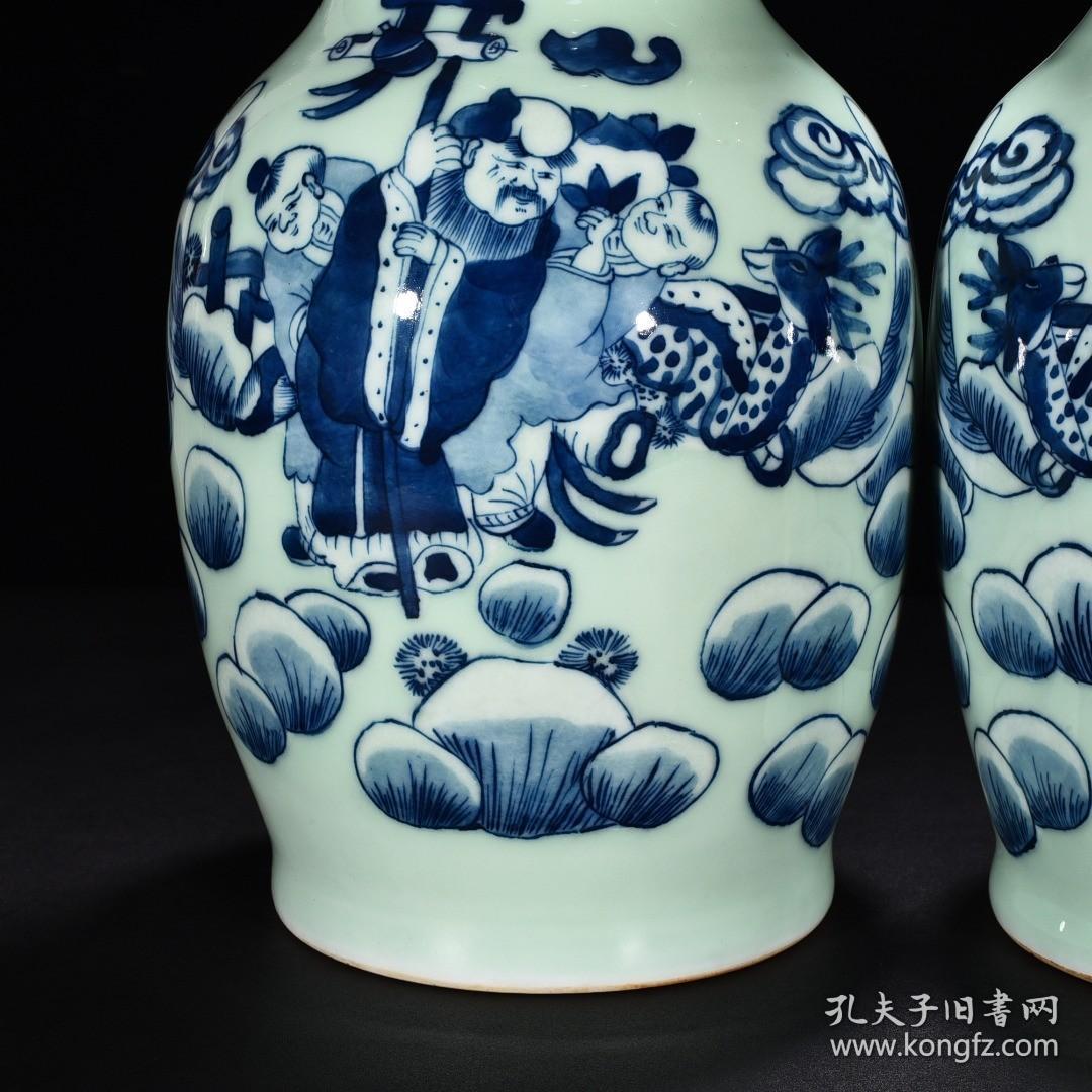 清晚期青花寿星双耳瓶