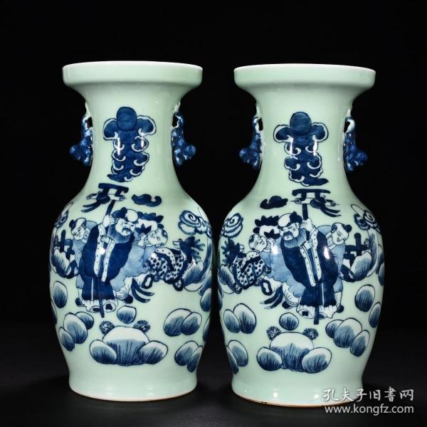 清晚期青花寿星双耳瓶