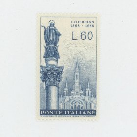 全新外国邮票 意大利邮票 1958 圣母玛利亚 卢尔德大教堂 雕塑 建筑 邮票 雕刻版1枚