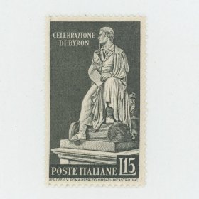 全新外国早期1959年意大利邮票诗人拜伦雕塑 纪念邮票
