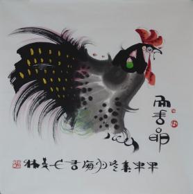 <十二生肖-鸡>约68*68cm，宣纸画芯。店铺区更多作品与您结缘。纯手绘