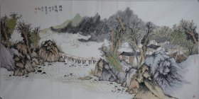 《溪山清韵》山东省美术家协会张奇四尺作品，尺寸约138x69cm,合影供参考