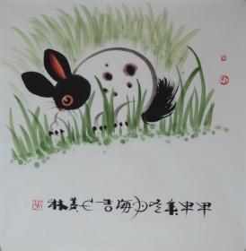 <十二生肖-兔>约68*68cm，宣纸画芯。店铺区更多作品与您结缘。纯手绘