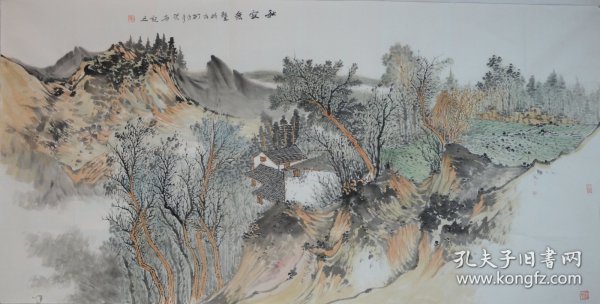 《秋寂无声》山东省美术家协会张奇四尺作品，尺寸约138x69cm,合影供参考