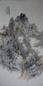 《山有清音》山东省美术家协会张奇四尺作品，尺寸约138x69cm,合影供参考