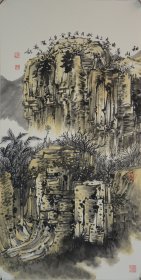 秋山图.山东省美术家协会张奇卡纸作品，尺寸约66x33cm,带作者精美画册。合影供参考