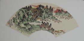 溪山青翠.山东省美术家协会张奇卡纸作品，尺寸约66x33cm,合影供参考