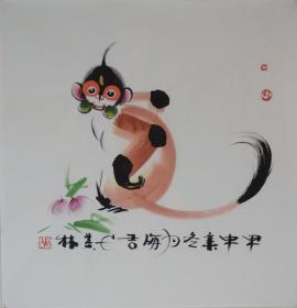 <十二生肖-猴>约68*68cm，宣纸画芯。店铺区更多作品与您结缘。纯手绘