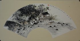 江上又一秋.山东省美术家协会张奇卡纸作品，尺寸约66x33cm,带作者精美画册。合影供参考