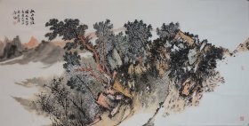 《秋山清寂图》山东省美术家协会张奇四尺作品，尺寸约138x69cm,合影供参考