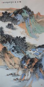 《溪山云起》山东省美术家协会张奇四尺作品，尺寸约138x69cm,合影供参考