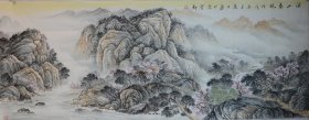 《溪山春晓》湖北省美术家协会张万才山水.尺寸约176x70cm，赠送作者彩页。