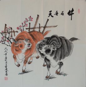 《牛在春天5》中国书画家协会副主席曹凌云作品.尺寸约68x68cm.赠送作者彩页，赠送作者电子版合影.